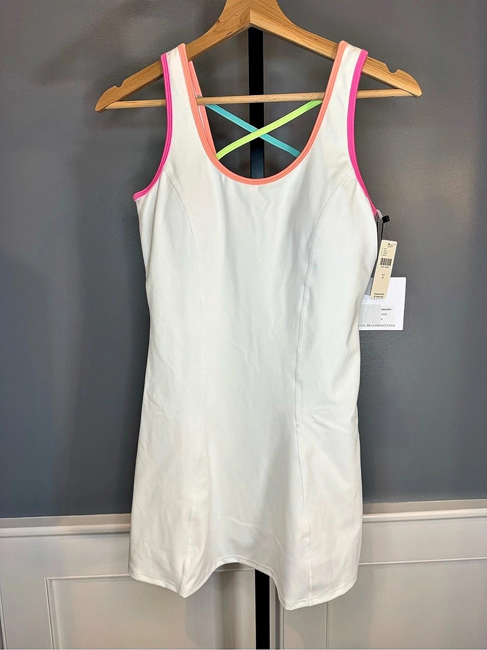 Beach Riot 4275 Color Block Mini Dress in White & Pink Size Small NWT